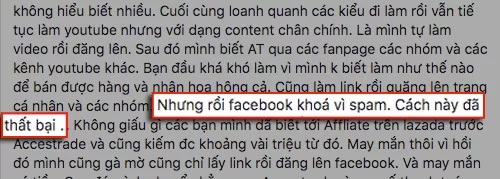 bị khoá tài khoản facbook do spam link khi làm affiliate